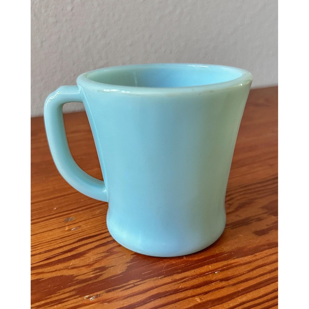 Fire King D-Handle Mug Turquoise Blue Milk Glass Vintage Good Made in USA